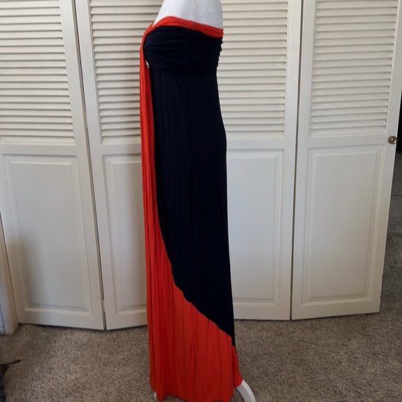 T-bags navy and orange color-block strapless maxi dress - Picture 4 of 9